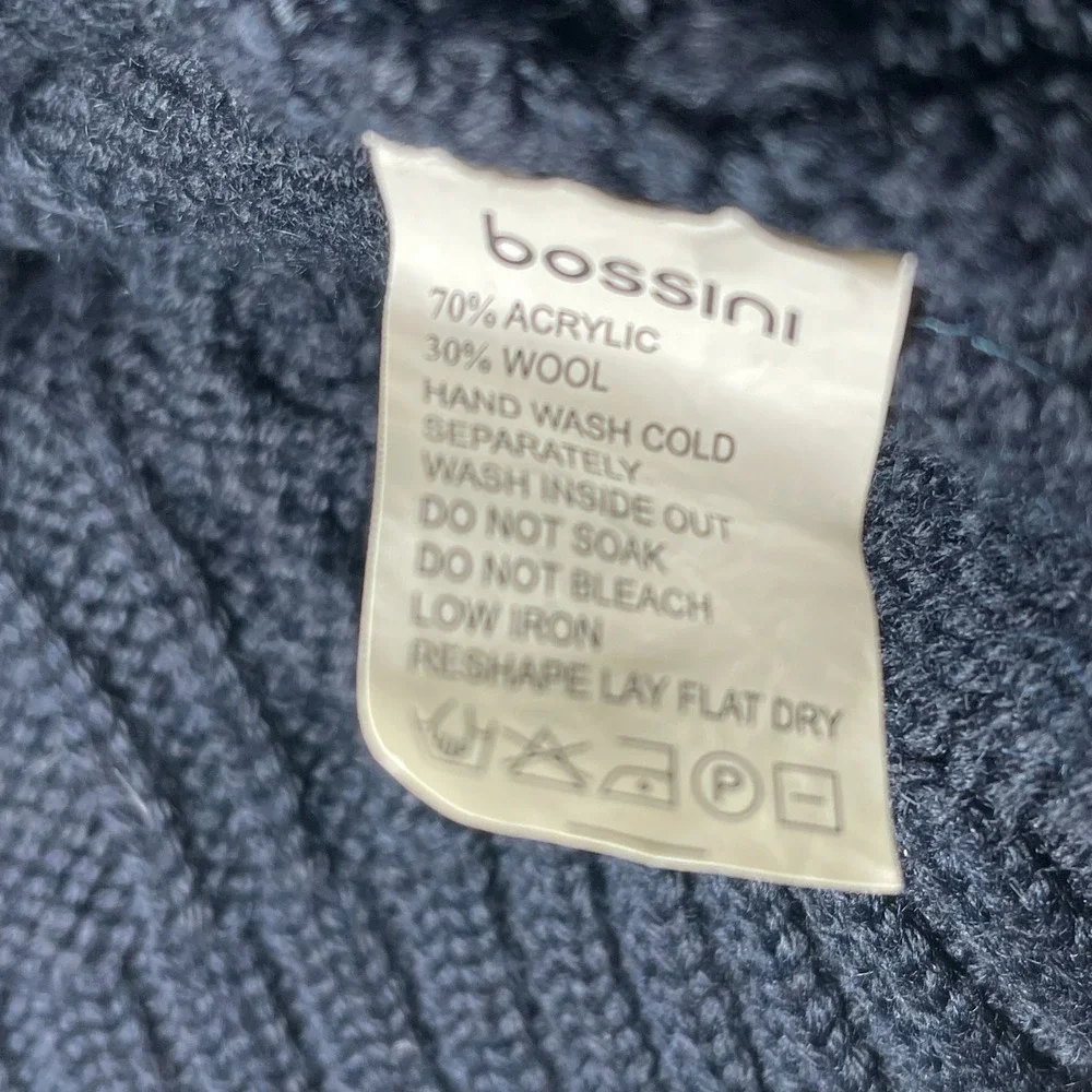 Bossini Womens Navy Blue Cable Knit Hooded Long Cardigan Sweater Wool Blend‎ S